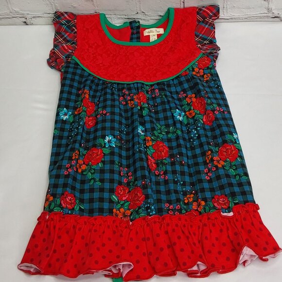 MATILDA JANE 'BOUGHS OF HOLLY' TUNIC BUTTON BACK PLAID RUFFLE LACE TOP - Picture 16 of 16